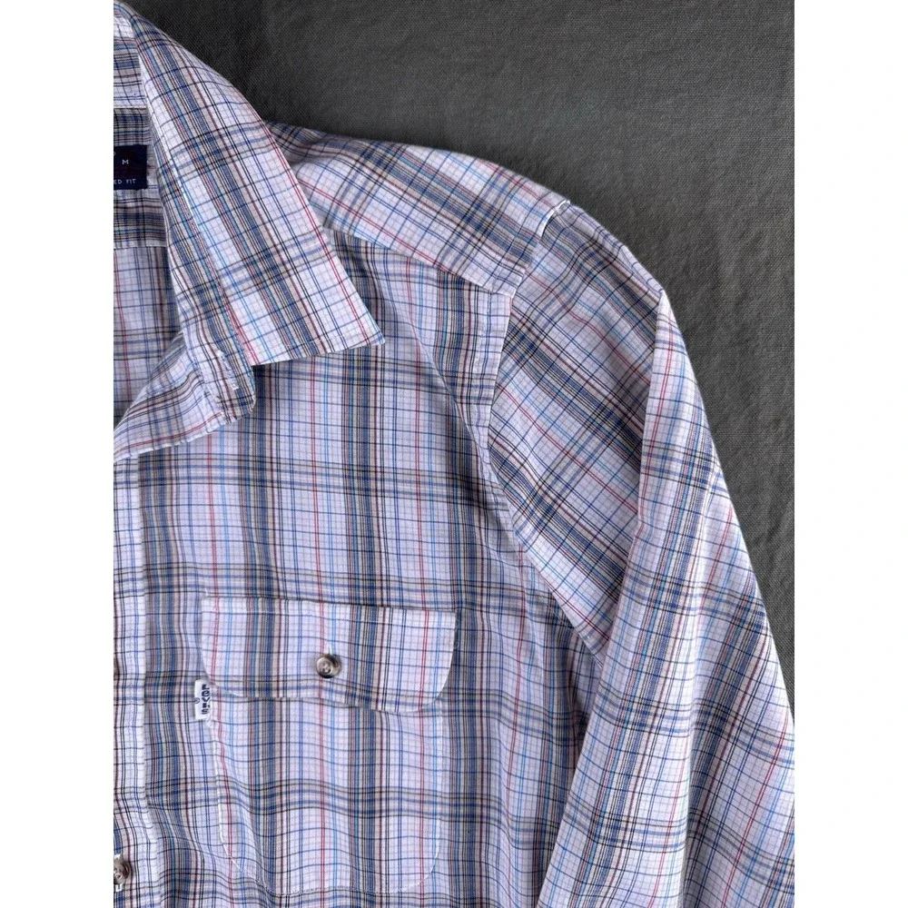 Vintage Levis Plaid Button Up Shirt Tapered Fit Hong Kong Medium
